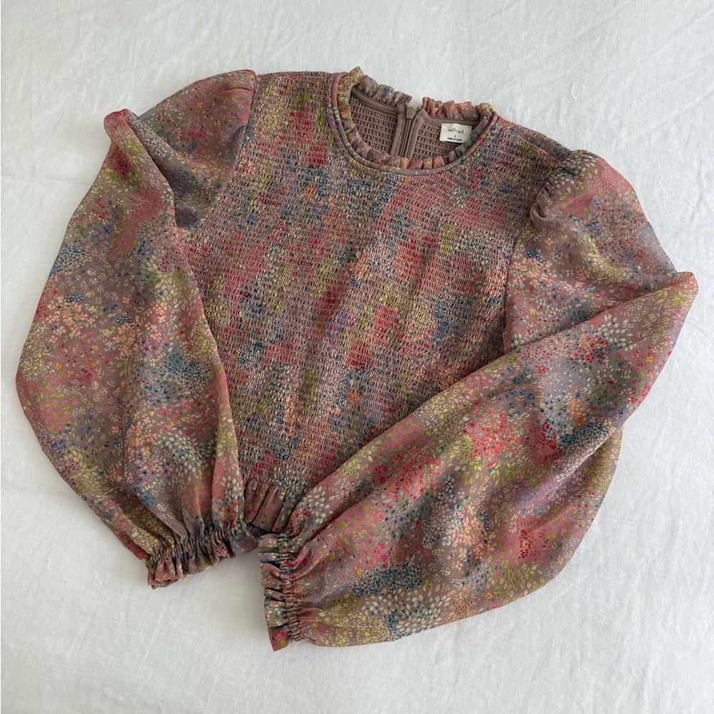 Aritzia Wilfred Tempest Blouse - Grey Taupe Multi Small